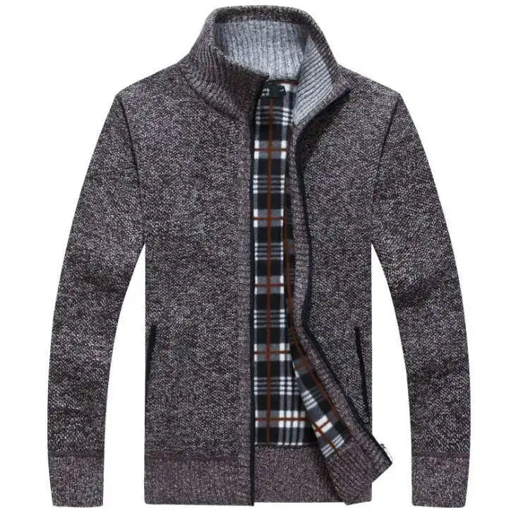 New Autumn and Winter Cardigan Sweater for Men, Warm Thick Loose Casual Stand Up Collar Knitted Zipper Cardigan