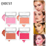 QIBEST New Embossed Blush Peach Pink Orange Tint Makeup Blush Palette Cheek Contour Rouge Long-lasting Face Brightens Blusher