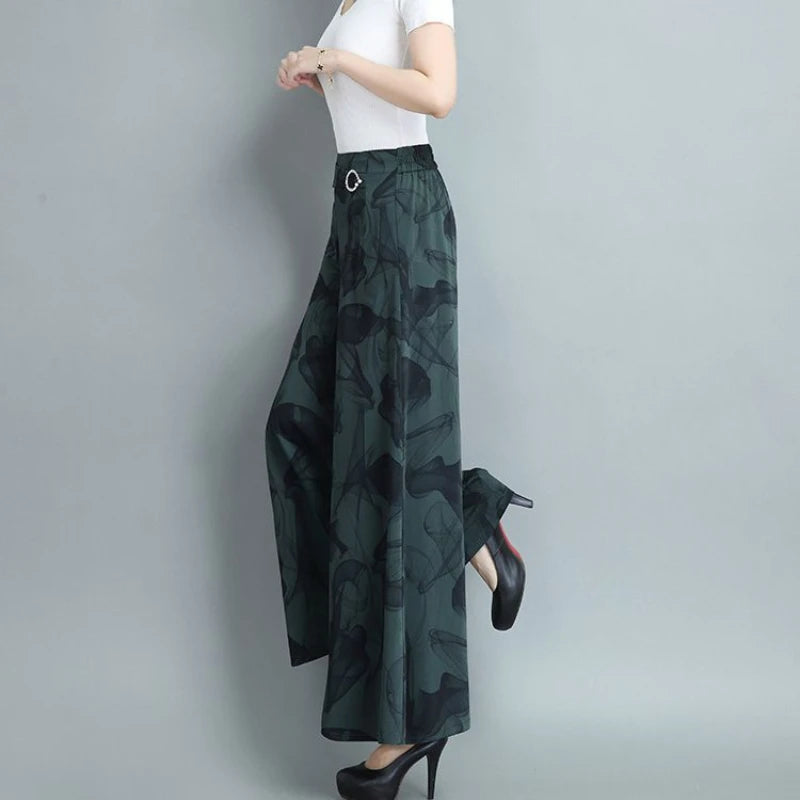 Skirts and Pants for Women Nine-point Wide-leg Pants for Summer Thin New High-waist Loose Drooping Nine-point Large Swing Pants