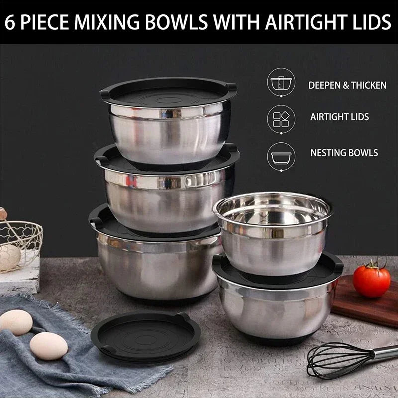 Multiple sizes Stainless Steel Basin Salad Bowl Egg Beater Bowl Silicone Base Thick Cooking Basin Salad Basin Baking Mixing Bowl