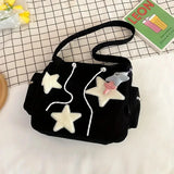 Simple Star Pattern Large Tote Bag, Corduroy Drawstring Shoulder Bag, Cute Tote Bag Canvas Bag