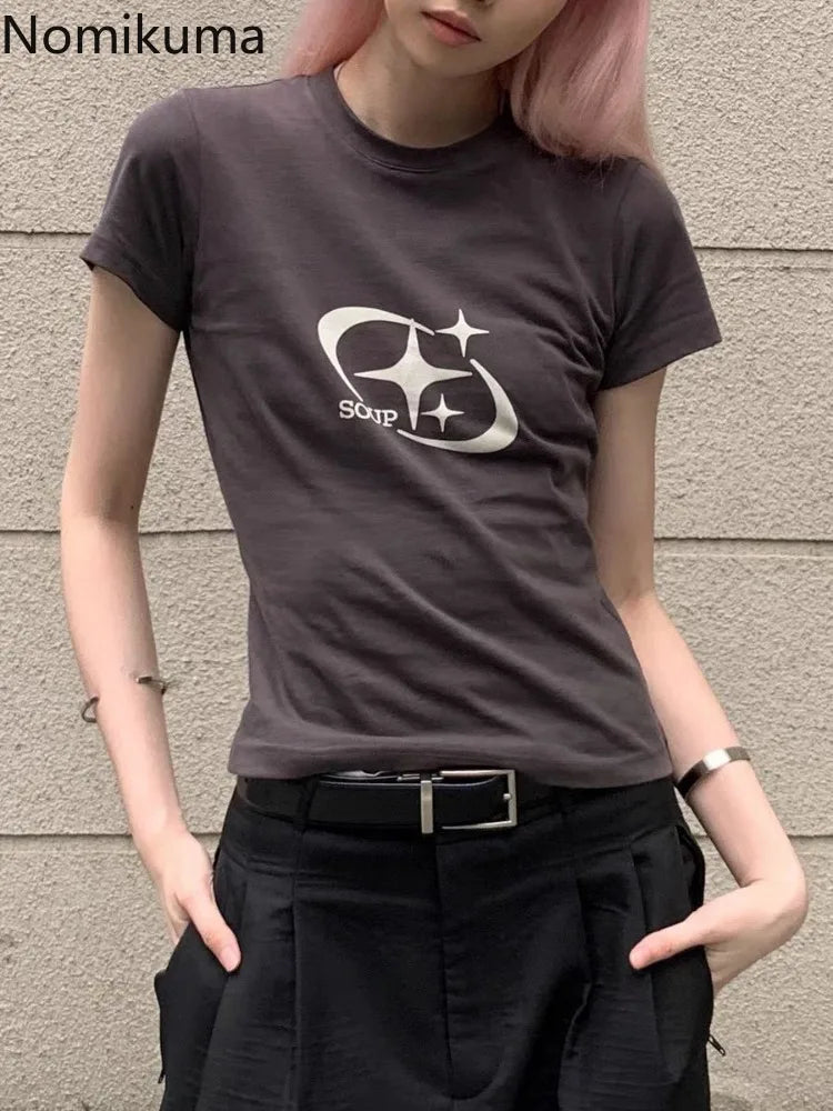 Red T-shirts for Women Y2k Tops Vintage Short Sleeve Print Tees Streetwear Tunic Tshirt Casual Fashion T Shirts 2025 Ropa Mujer