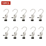 10/5PCS Stainless Steel Clothespins Laundry Clothes Pegs with Hook Pants Hanger Portable Hanging Clips Closet Clothes Organizer