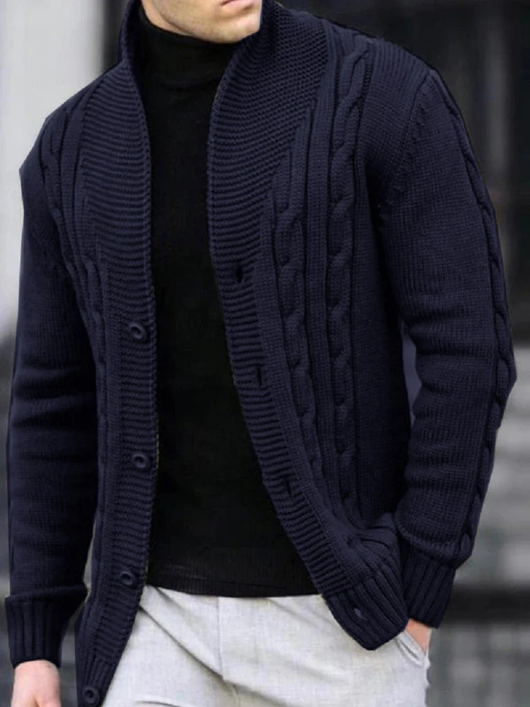 Men's Casual V-Neck Button-Up Cardigan Solid Color Knit Sweater for Fall Winter Machine Washable knitwear coat mens sweater