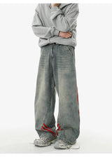 REBELOASIS American retro baggy wide leg jeans for men and women  loose casual striped washed long pants