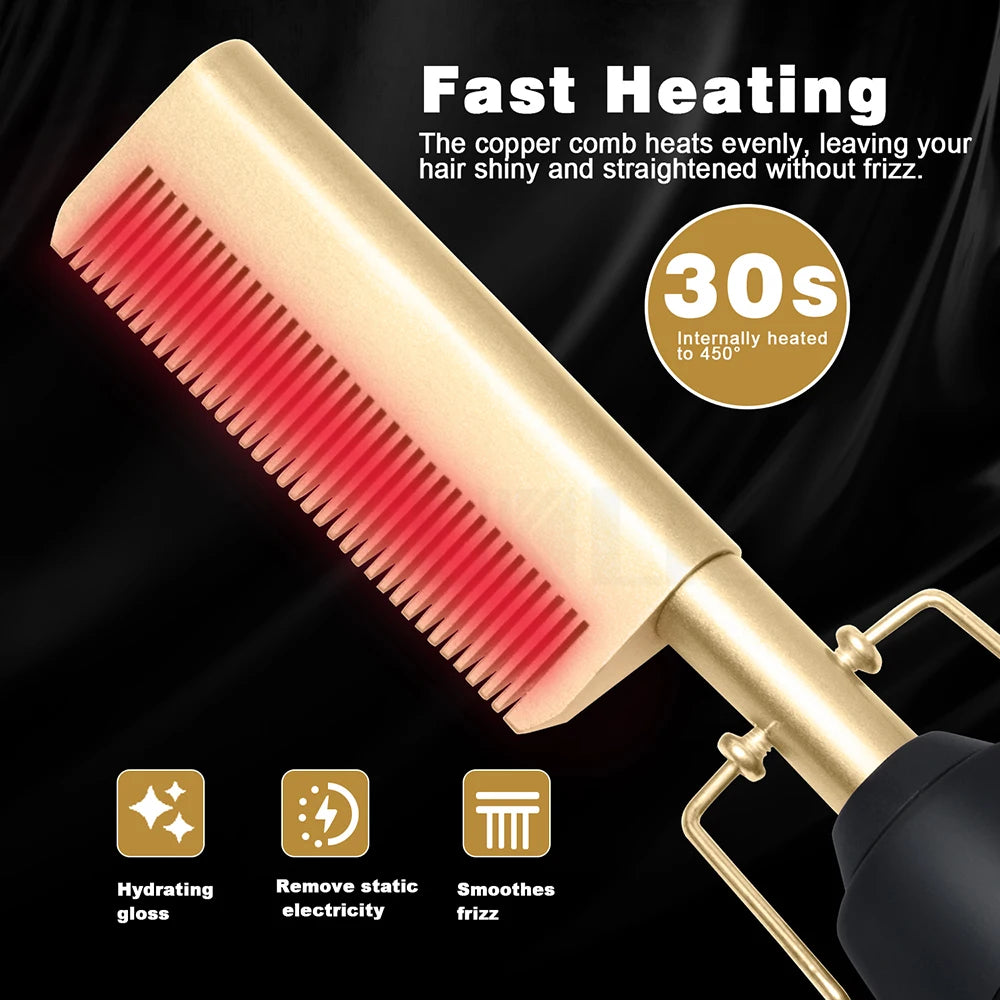 Hair Straightener Brush Smoothing Iron Hot Comb Straightener for Wigs Professional Hair Straightening Brush Ceramic Hair Curler