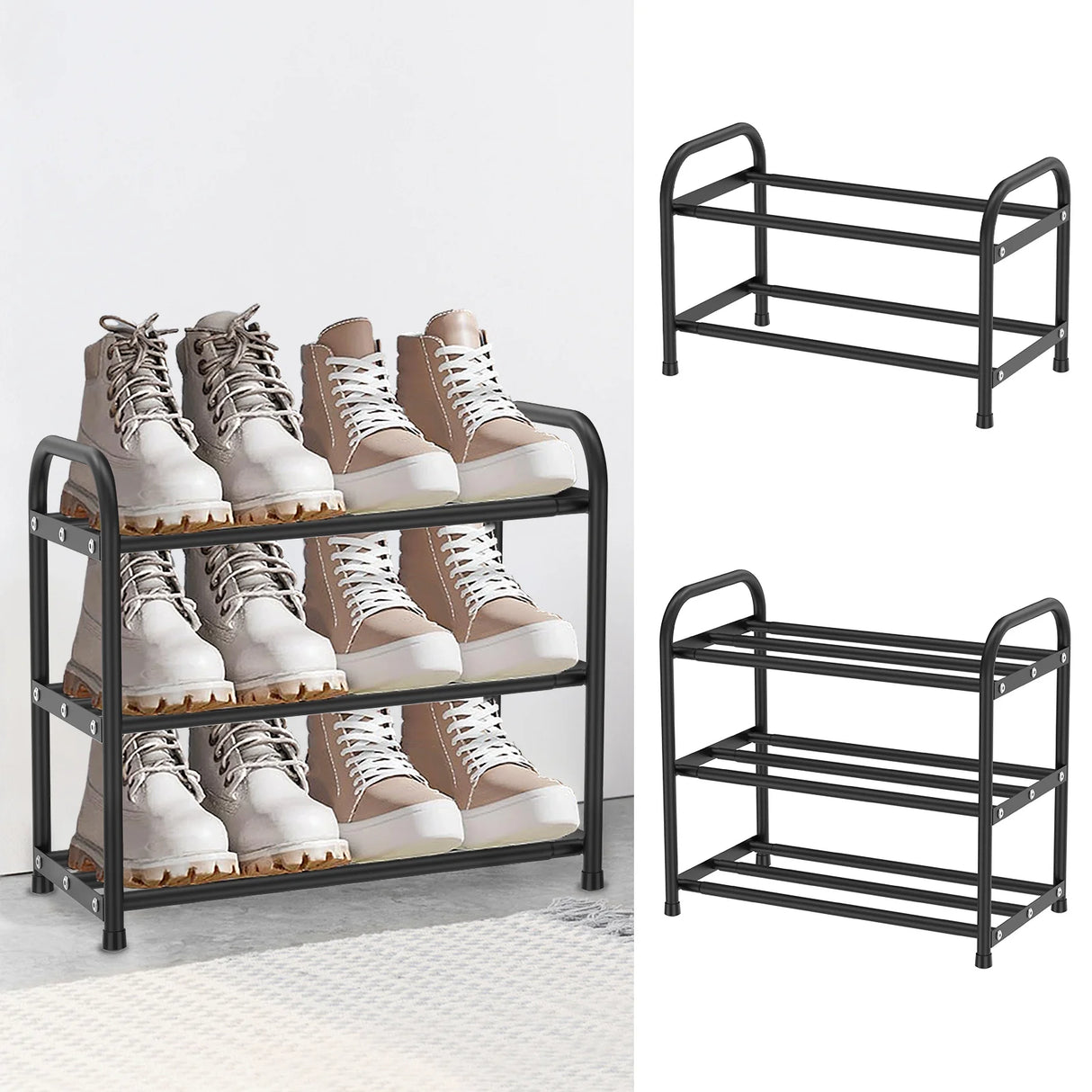 2/3 Tier Shoe Racks Stackable Expandable Shoe Rack Adjustable Metal Shoe Organizer  for Entryway Hallway Front Door Entrance