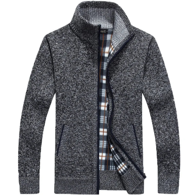 New Autumn and Winter Cardigan Sweater for Men, Warm Thick Loose Casual Stand Up Collar Knitted Zipper Cardigan