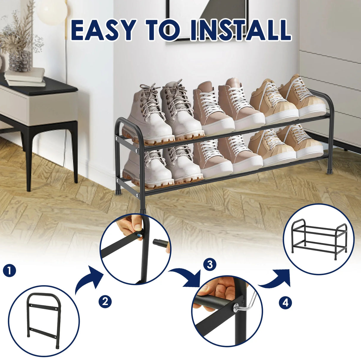 2/3 Tier Shoe Racks Stackable Expandable Shoe Rack Adjustable Metal Shoe Organizer  for Entryway Hallway Front Door Entrance