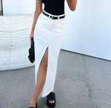 New Women's High Waisted Slit Denim Skirt Fashion Long Half Skirts for Women