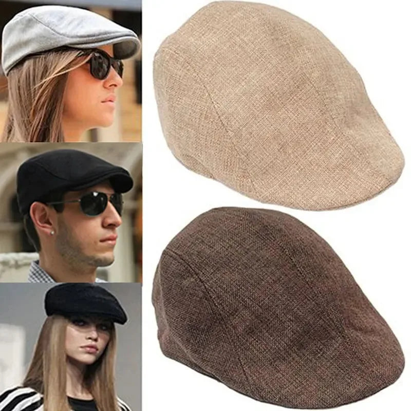 Men Berets Cap British Style 2024 New Autumn Summer Linen Hats Fashion Flat Caps Classic Vintage Cabbie Cap Chapeau Homme