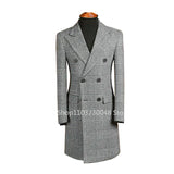 Classic Houndstooth Woolen Blazer for Men with Peak Lapel Double Breasted Dinner Jacket Elegant Suit Coat for Wedding/Business