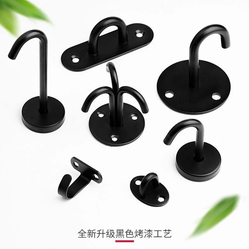 Black Stainless Steel Wall Hook Heavy Duty Fixed Pad Eye Plate Deck Door Buckle U/J-Shaped Heavy Duty Ceiling Mount Hanger