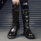 Black Motorcycle Boots Men's Leather High Boots Streetwear Designer Men Boots Punk Cowboy Boots Male Tooling Boots Big Size 46