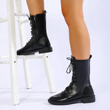 Women's Fall Winter 2025 Thick Leg Lace-Up Mid-Tube Boots