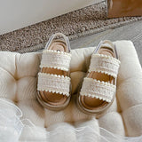 Girls Sandals 2025 Summer Straight Strap New Casual  Anti-slippery Children Students Retro Beach Kids Shoes for Girl
