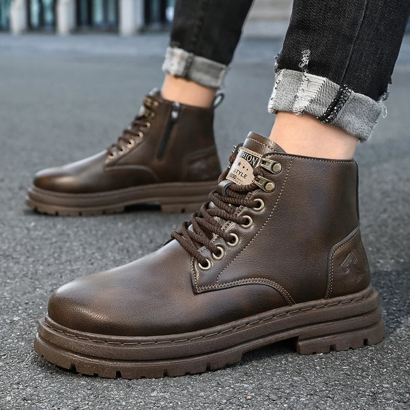 Men's boots four seasons soft-sole non-slip casual boots fashion outdoor work boots high boots classic Joker youth leather boots