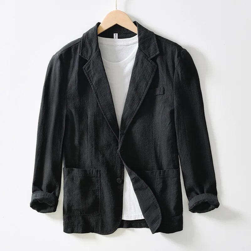 2023 Men Blazer Jacket Spring Autumn Solid Slim Casual Business Breathable Tops Cotton Linen Suit High Quality Coat Male Clothes