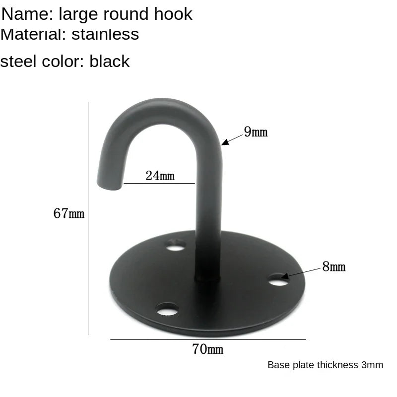 Black Stainless Steel Wall Hook Heavy Duty Fixed Pad Eye Plate Deck Door Buckle U/J-Shaped Heavy Duty Ceiling Mount Hanger