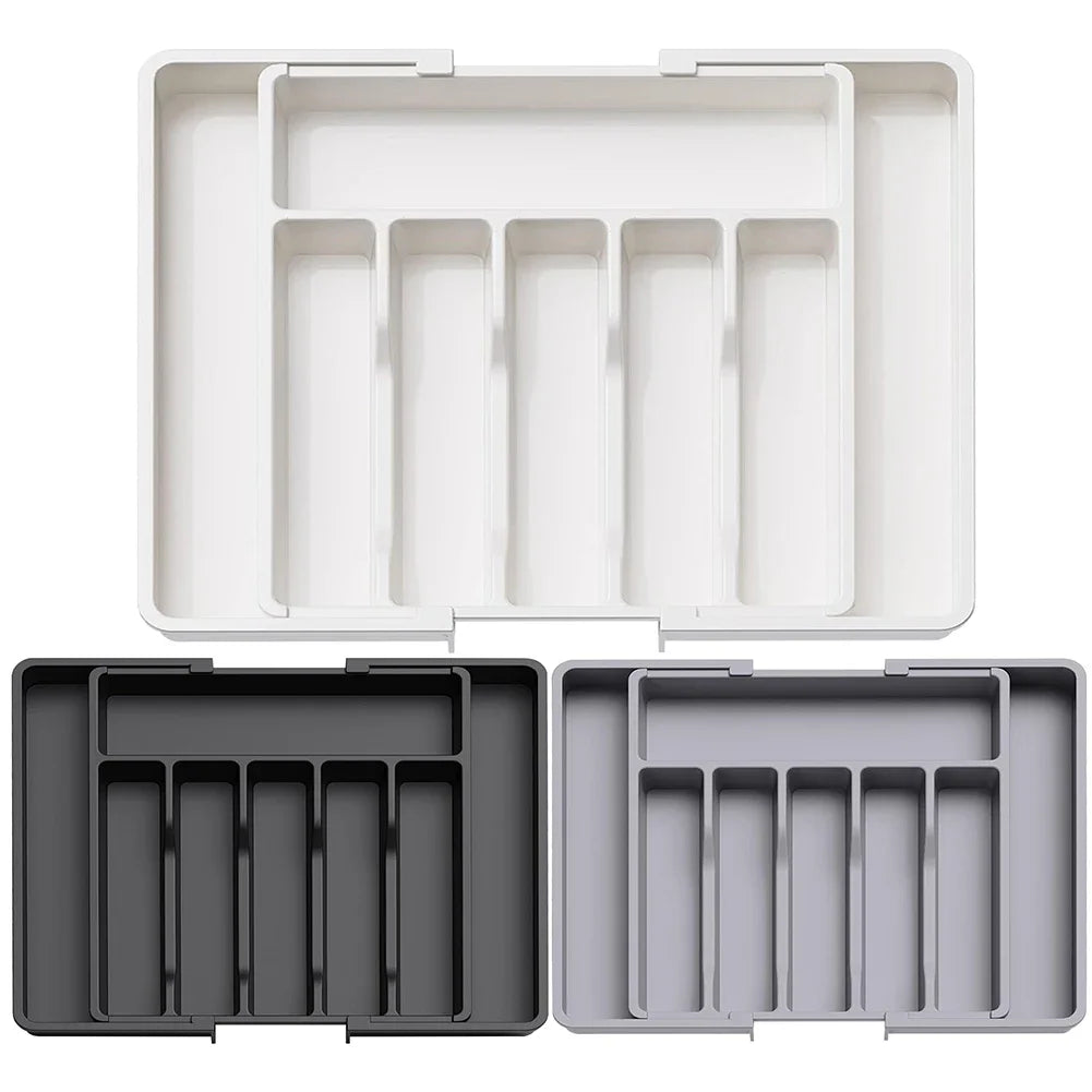 Adjustable Tableware Organizer - Upgradation Plastic Storage Tray with Dividers for Spoons, Forks & Knives Drawer Organizer