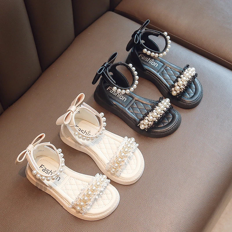 Girls' Beach Sandals: Adorable Princess Design, Black or White, Cool & Comfy