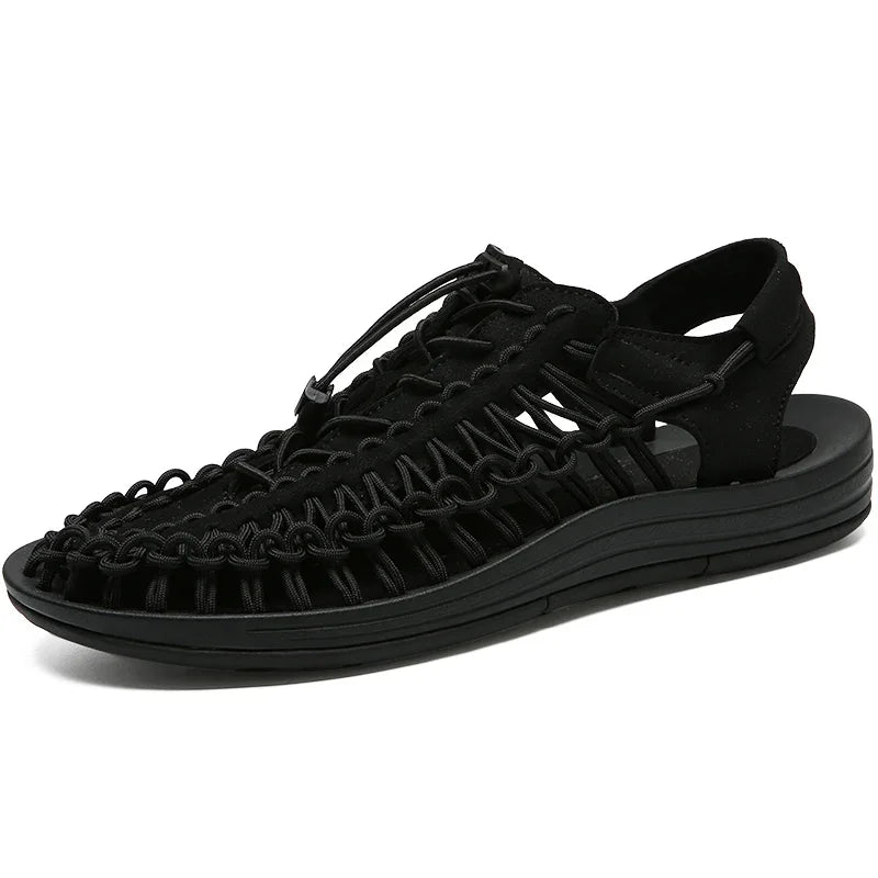 Summer Men Sandals Women Slippers Weaving Design Beach Sandals Breathable Casual Flat Sandals Outdoor Couples Sandals Size 48