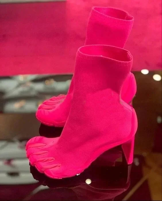 2025 New Woman Boots Black/pink/white Five Finger Toe Boots New Fashion Ankle Boots Elastic Boots Novel Shoes Short Boots
