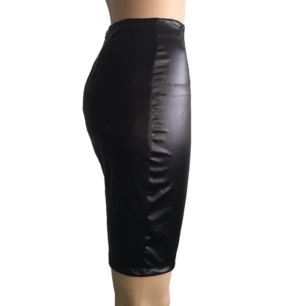 Leather Skirts For Women Knee Length Ladies High Waist And Knee Skirt Bandage Split Sexy Hip Skorts Skirts For Women Dressy