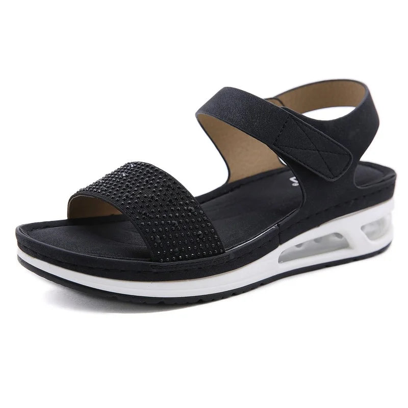 Women Sandals Summer Comfortable Breathable Wedge Sandals Women Casual Sports Sandals Women Rhinestone Face Platform Sandals