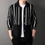Middle-Aged Men's Cardigan Knitted Long-Sleeve T-Shirt Spring and Autumn New Model Collar Stripe Father's Leisure Sweater Coat