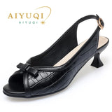 AIYUQI Genuine Leather Sandals Women 2024 New Fashion Women Summer Sandals Fish Mouth Sandals Women Large Size Women Sandals
