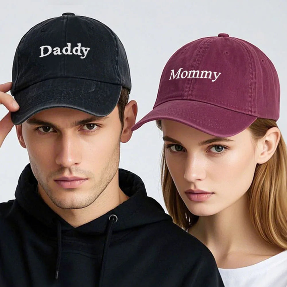 Daddy & Mommy Baseball Cap for Men & Women Unisex Soft Washed Cotton Embroidery Baseball Hats For Father's Mother's Day gifts