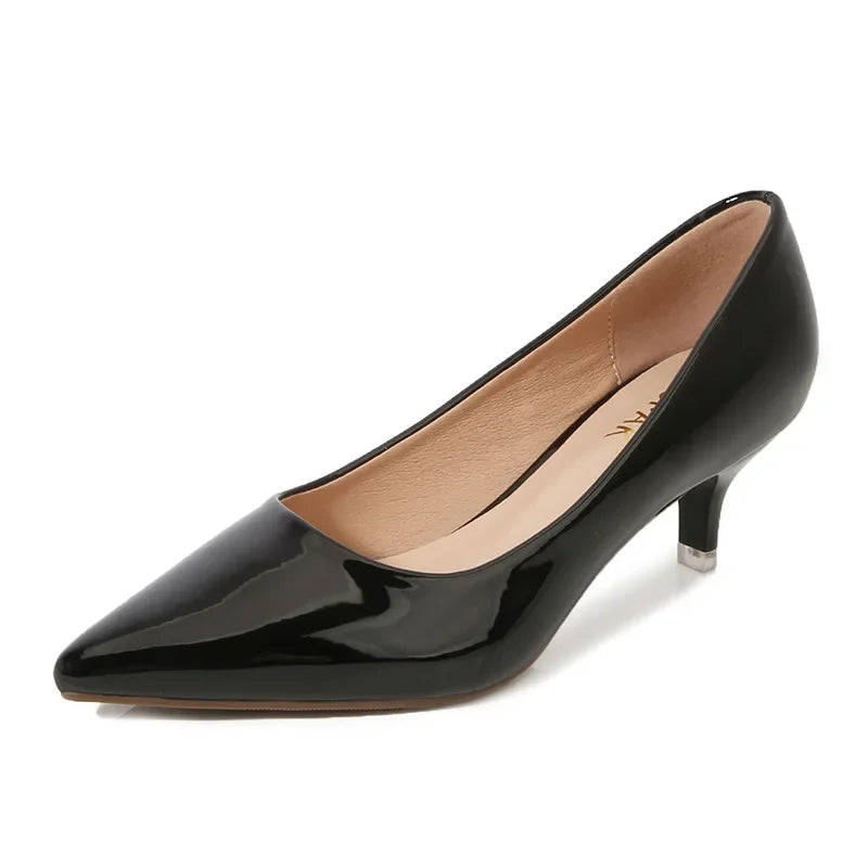 New Women's Shoes On Heels Elegant Medium High Heeled Ladies Pointed Toe 5cm Fashion Pumps For Woman Office Black Pink Red