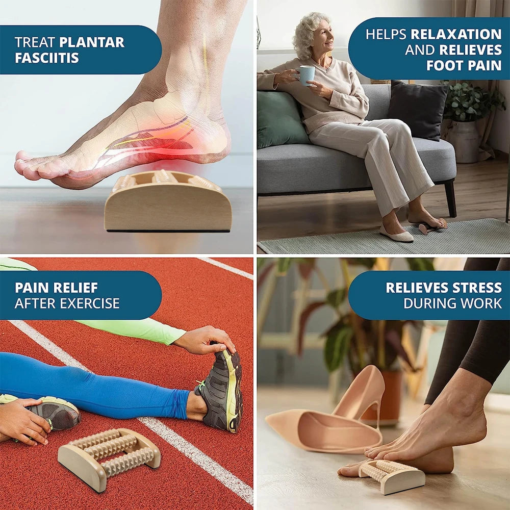 Foot Massage Roller Wood Therapy Acupressure Massager for Relieve Tension, Plantar Fasciitis,Aching Feet,Gain Myofascial Release