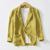 Stylish Retro Linen Blazer for Men Casual Business Formal Wear, Youthful and Loose Suit Jacket -70% Linen, 30% Cotton -8 Colors