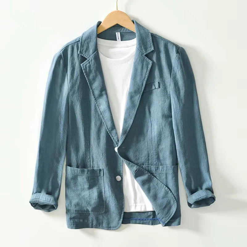 Stylish Retro Linen Blazer for Men Casual Business Formal Wear, Youthful and Loose Suit Jacket -70% Linen, 30% Cotton -8 Colors