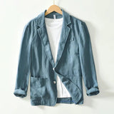 Stylish Retro Linen Blazer for Men Casual Business Formal Wear, Youthful and Loose Suit Jacket -70% Linen, 30% Cotton -8 Colors