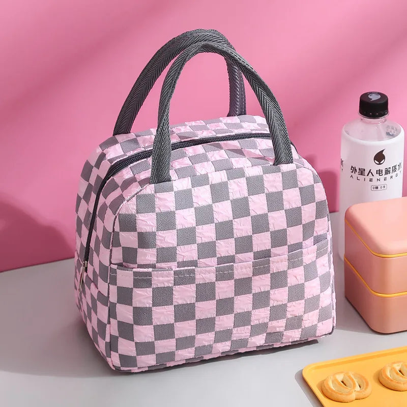 Thermal Lunch Dinner Bag Canvas Handbag Picnic Cooler Bag Travel Breakfast Box for Work Student Convenient Lunch Tote Food Bag