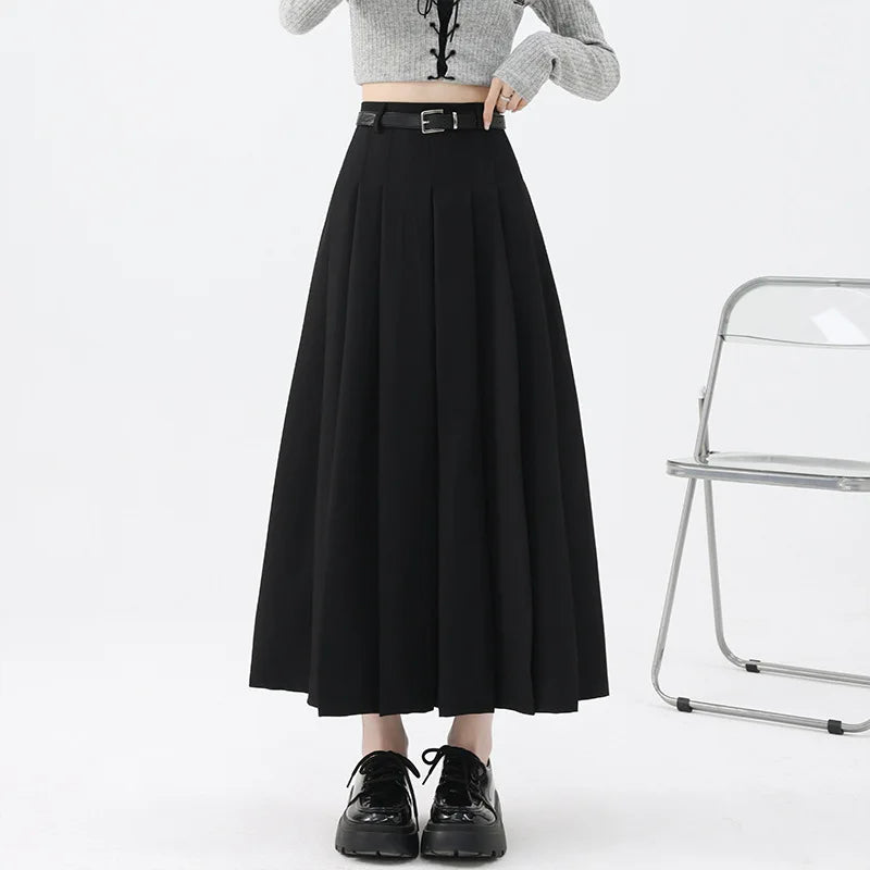 Fashion Skirts for Women Elegant Skirts with Belt Women Pleated Skirts Vintage Long Skirts for Women Clothing Female Streetwear