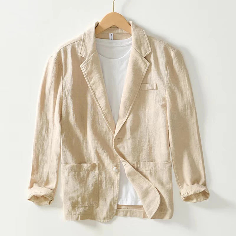 Stylish Retro Linen Blazer for Men Casual Business Formal Wear, Youthful and Loose Suit Jacket -70% Linen, 30% Cotton -8 Colors