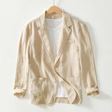 Stylish Retro Linen Blazer for Men Casual Business Formal Wear, Youthful and Loose Suit Jacket -70% Linen, 30% Cotton -8 Colors