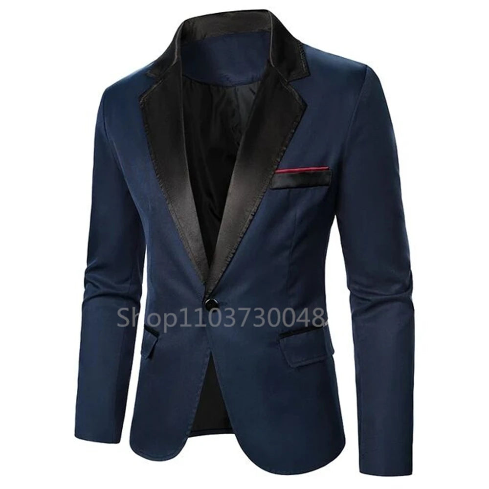 Navy/Black Blazer for Men Fashion Wedding Jacket High Quality Casual Business Best Man Suit Jacket Notch Lapel One Button Coat