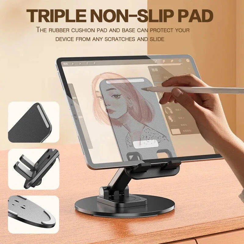 Universal Phone Stand for Desk 360 °   Rotating Multi-Angle Non-Slip Metal Base Foldable Holder for iPhone 13/14/15 pro easyown S