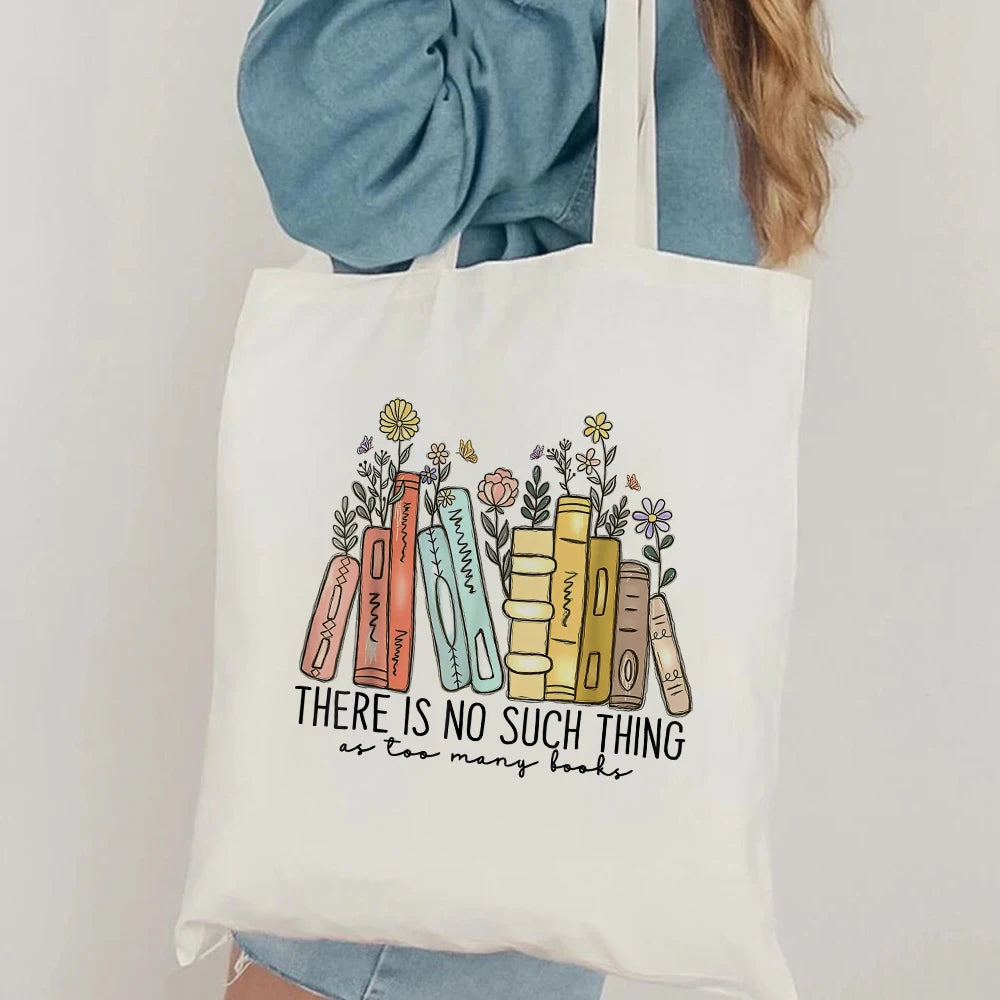 There Is No Such Thing As Too Many Books Tote Bag Makeup Bag Book Lovers Tote Bag Library Tote Shopper Women's Tote Bag