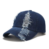 Baseball cap for men in spring and summer, fashionable European and American washed hole denim duckbill cap, outdoor casual sun