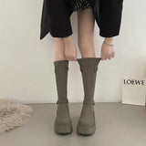 Long Boots Women New Knitted Elastic Boots Retro Thick-soled Women's High Boots Knee-length Boots Elegant Boots and Women shoes