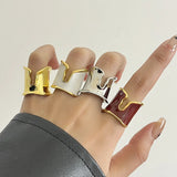 Retro Irregular Glossy Glazed Metal Open Ring for Women