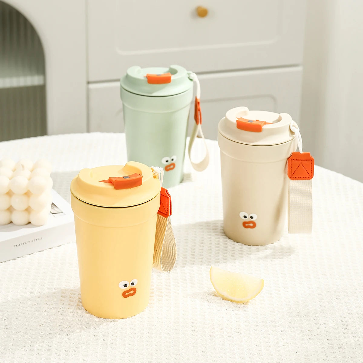 WORTHBUY Plastic Mug Portable Coffee Mug Leak-proof Water Mug With Rope Multipurpose Heat-resisting Milk Mug Cute Tea Mug 360ML