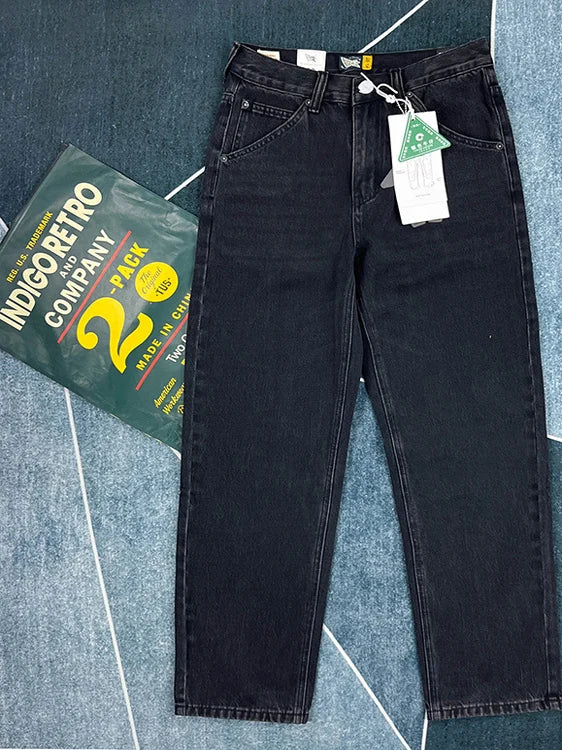 90% Cotton Black Jeans for Men Straight-leg Denim Pants Japanese Washed Retro Loose-fit Spring and Fall Trendy Minimalist Style
