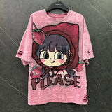 Fashion Hole Design Cartoon Strawberry Girl Sweet T-shirt Top Winter Loose Short-sleeved Women Half-sleeved Tshirts for Women